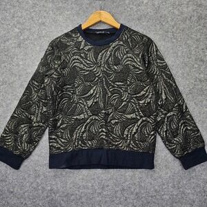 Y2K Metallic Black Sweater Womens S 6 Parisian Jacquard‎ LES PRAIRIES DE PARIS